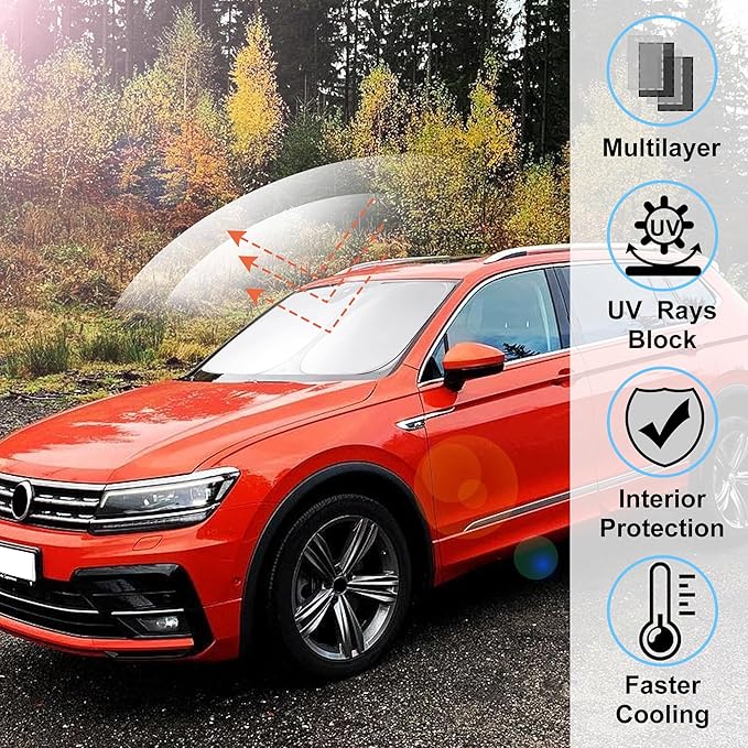 Windshield Sun Shade Fit for 2018-2023 Volkswagen VW Tiguan Accessories Window Sunshade Shield Sun Visor Heat Protection