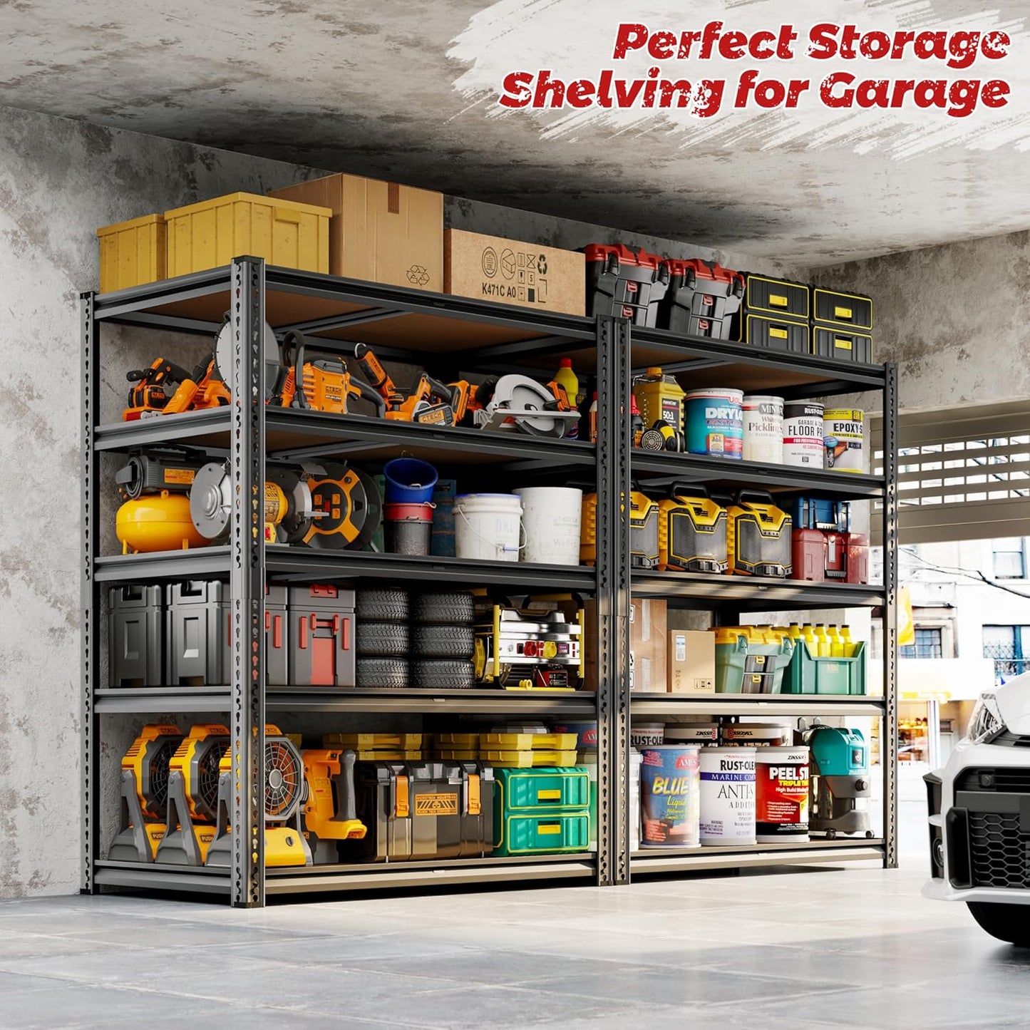 72"H Storage Shelves heavy duty, 2000LBS Garage Shelving, 5 Tier Metal Shelving Unit Adjustable Garage Shelves Utility Rack Shelf for Storage Warehouse Pantry Closet,35.6" W × 16" D × 72" H, Black