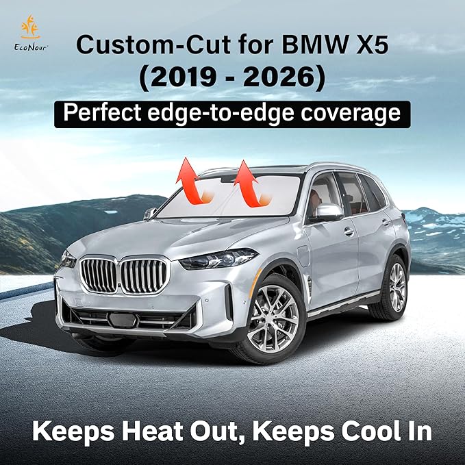 EcoNour Windshield Sunshade Compatible for BMW X5 2019-2024 2025 2026, Sun Visor for Front Windshield & Window Sun Shade Cover, UV Heat Blocker & Protector, Car Accessories