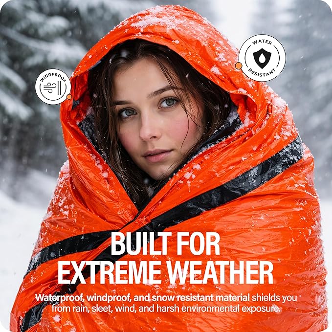 Primacare CB-3684-2 Pack of 2 Emergency Sleeping Bags for Survival, Mylar Blanket/Tent Used for Emergency, Camping, Hiking, Hunting, Outdoors, Perfect for Medical First Aid Supply Kits, Adult, Orange
