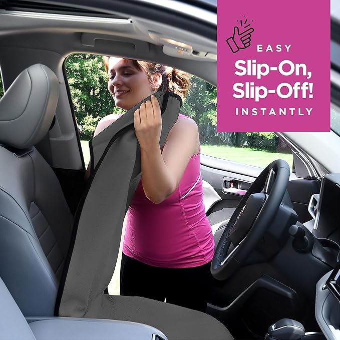 lebogner Waterproof Sweating Car Seat Cover for Post Gym Workout, Running, Swimming, Beach and Hiking, Universal Fit Anti-Slip Bucket Seat Protector for Cars, SUVs and Trucks, Machine Washable, Grey