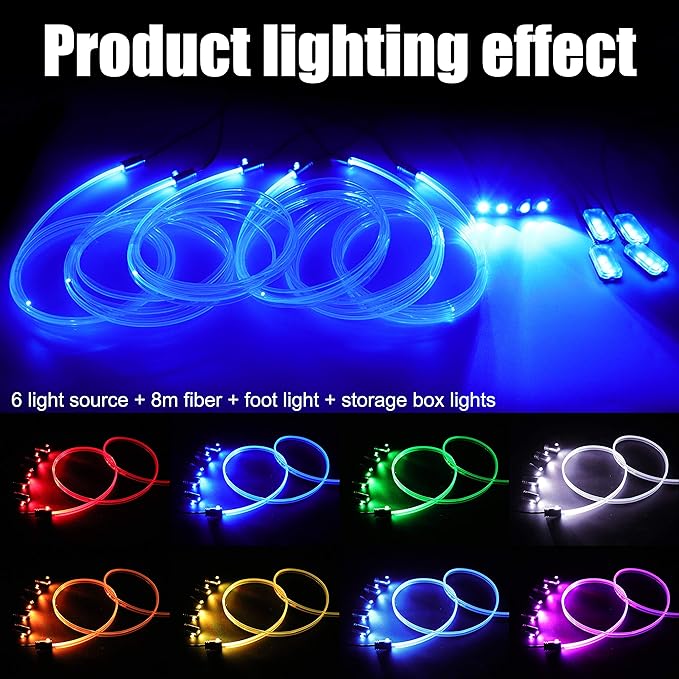 64 Colors Car Ambient Lighting Fiber Optic RF Remote + APP Control Multicoloured Music Car Atmosphere Decorative Lighting Kit 1W DC 12V-24V 8m