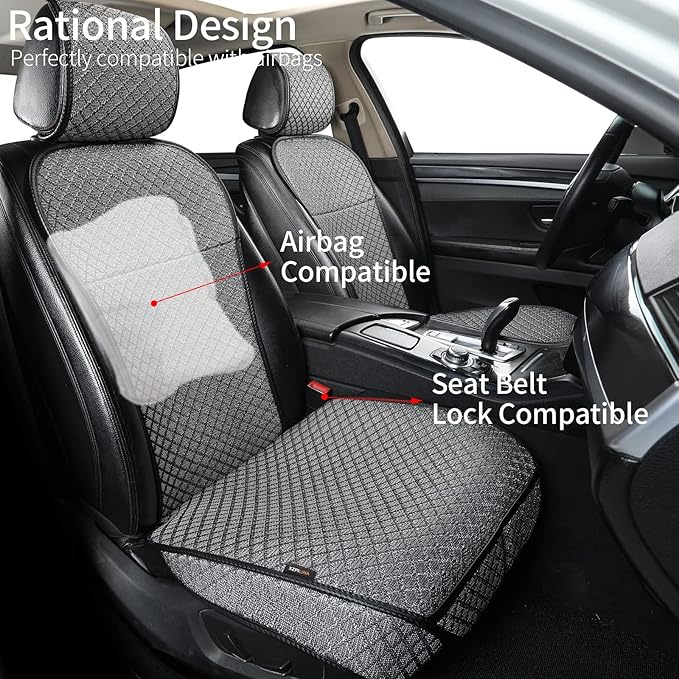 Breathable Car Seat Cover,Luxury Front Seat Cover,Durable and Non Slip,Polyester Silk Material, Universal Car Seat Cushion,Suitable for All Seasons,Airbag Compatible (Gray-2PCS)