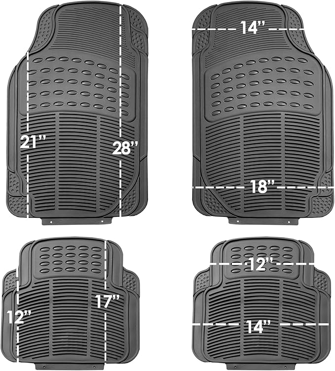 FH Group Automotive Floor Mats - Heavy-Duty Rubber, All Weather Protection Universal Fit Full Set Floor Mats and Cargo Mat, Climaproof, Semi Custom Trimmable for Most Cars, Sedan, SUV, Truck, Gray