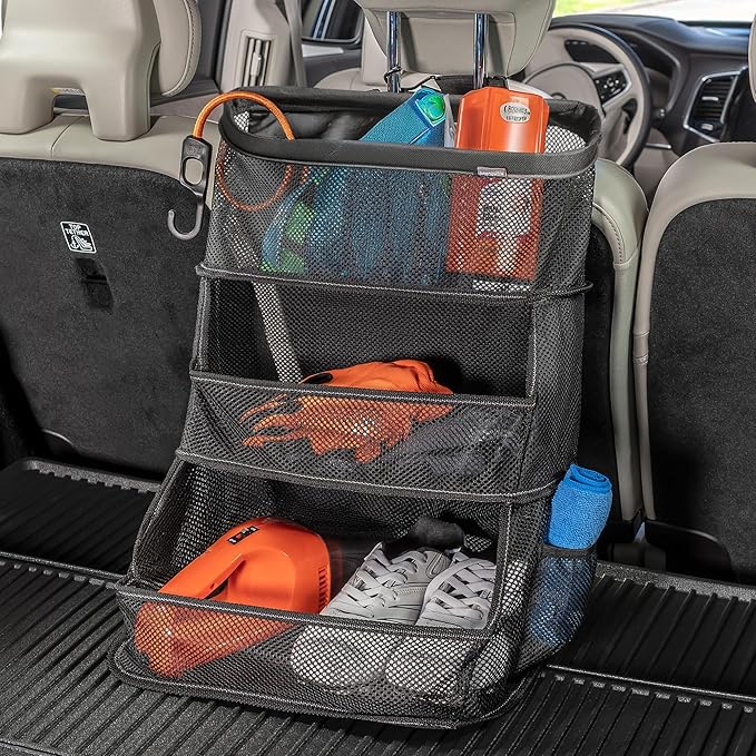 High Road Car Storage and Organization Caddy - SUV Trunk Organizer, Passenger Seat Organizer or Back Seat Storage Caddy With 3 Easy-View Mesh Bins