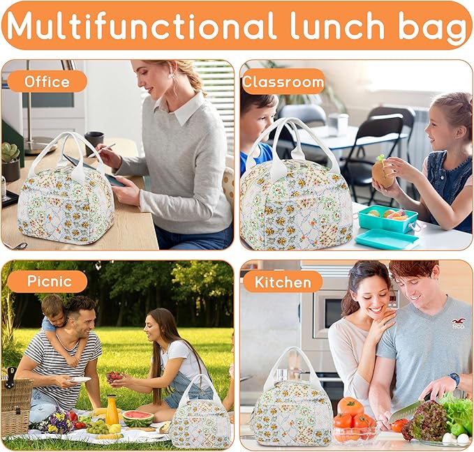 Lunch Bag for Women Insulated Lunch Box Cute Corduroy Lunch Tote Bags Reusable Large Capacity Cooler Bag for Travel Work Picnic