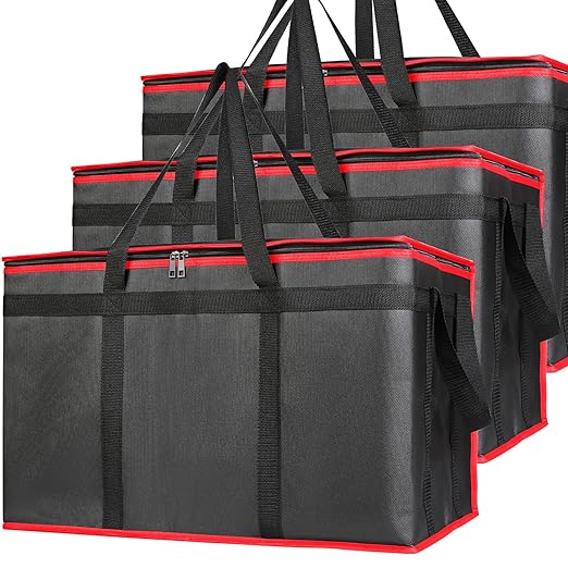 Bodaon 3-Pack Insulated Food Delivery Bag, XXXL Pizza Cooler Bags, Rideshare Delivery Bag, Warmer/Frozen, Cold/Hot Thermal Styrofoam Carrier for Car/Travel/Shopping/Catering