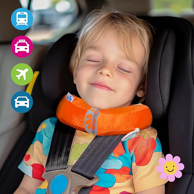 Trunki Kid's Travel Neck Pillow and Chin Rest | Support Sleepy Heads in The Car Seat, Plane, Bike or Pram | Yondi Small Mylo Monkey (Orange)