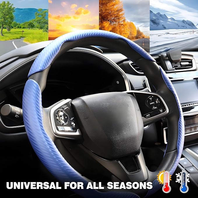 3 Pcs Carbon Fiber Car Steering Wheel Cover, Anti-Skid & Scratch-Proof,Segmented, Butterfly Thin Steering Wheel Cover Men/Women Universal Fit 14.5"-16" Wheel Covers for Cars/Truck/SUV