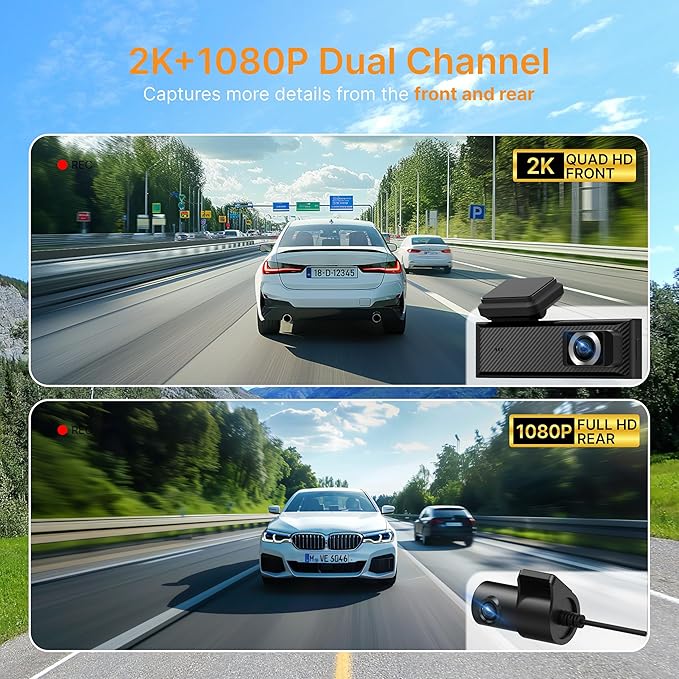 Miofive Dash Cam Mini 2, 2K+1080P FHD, Built-in Wi-Fi GPS Smart Dash Camera for Cars, 125° Wide-Angle FOV, HDR, Night Vision, G-Sensor, iOS/Android App, Loop Recording, Parking Monitor, Time-Lapse