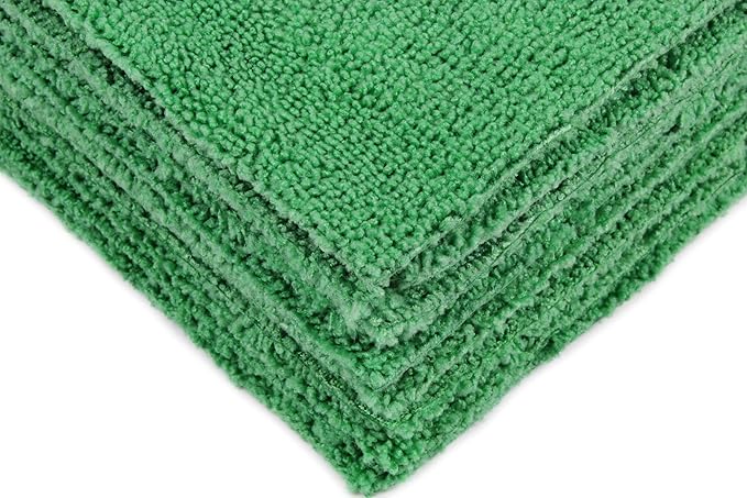 Eurow Ultrasonic Cut 300 GSM Microfiber Cleaning Towels, Streak-Free, Lint-Free, Ultra Absorbent, Scratch-Safe, for Auto Detailing, Home, Kitchen & Multipurpose Use, 16x16, 12-Pack, Green