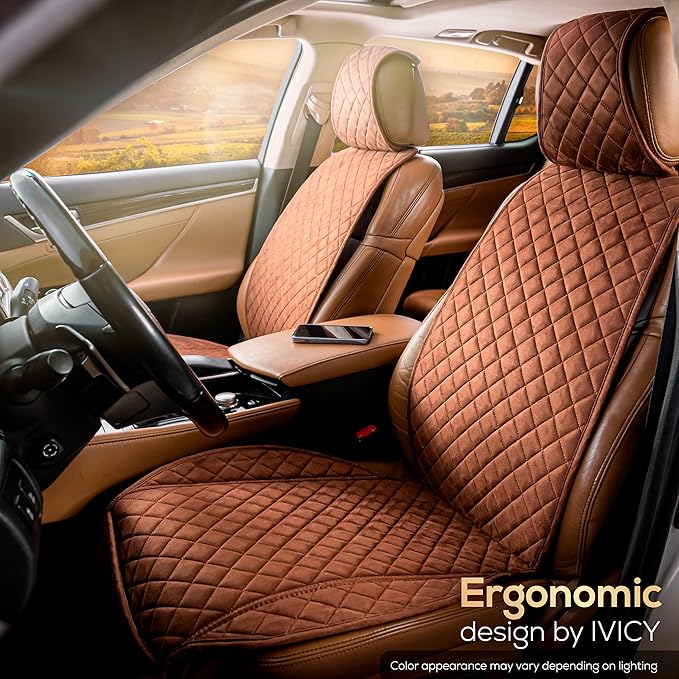 IVICY Faux Suede Front Car Seat Cover – Durable, Non-Slip Seat Protector for Cars – 1 Unit, Brown