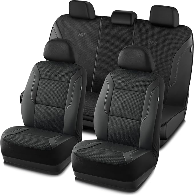 Skechers Memory Foam Car Seat Covers, Air Cool Mesh Thick Seat Covers, Airbag Compatible Car Seat Cover, Automotive Comfort Protection for Most Cars,Vans,Trucks, SUVs,Black