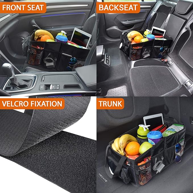 FoxBox Car Seat and Trunk Organizer, Front or Back Seat Storage - SUV Passenger Floor, Under or Between Seats Organization, Car Gifts for Men and Women (Grey)