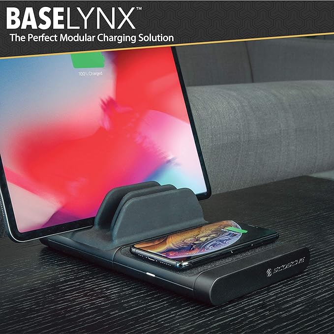 Scosche BLKIT5-SP0 BaseLynx Qi-Certified Modular Customizable Wireless Charging Station Compatible with All Qi, Power Delivery 3.0, Standard USB-C & USB-A Devices