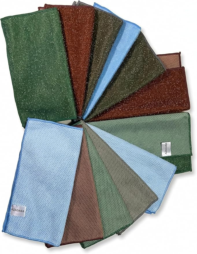 2-in-1 Scrub & Wipe Microfiber Cleaning Cloths – Non-Scratch Scrubbing Side + Soft Absorbent Side – Reusable Dual-Sided Cleaning Towels (12 Pack)