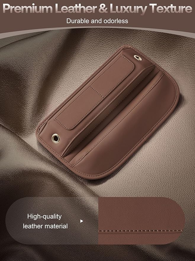 Universal Fit Premium Leather Car Seat Gap Filler Organizer, Center Console Organizer with Card Slots, Clever Gifts for Car SUV Truck Owners (Brown, 1 Pack)