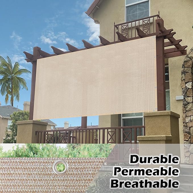 Alion Home© Sun Shade Privacy Panel with Grommets on 4 Sides for Patio, Awning, Window Cover, Pergola or Gazebo - Banha Beige (Custom Sizes)