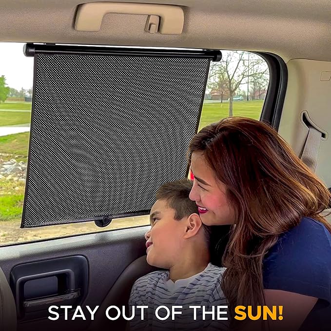 EcoNour Car Side Window Sun Shade (2 Pack) | Retractable Roller Sunshade for Kids | Baby Car Window Shades for UV and Sun Glare Protection | Baby Travel Accessories (15"x17")
