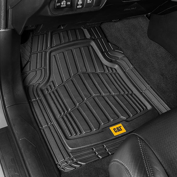 CAT PU Leather Seat Covers for Cars – (2) Front Seat Covers with (4) All-Weather Heavy-Duty Floor Mats for Trucks, Cars, & SUVs Combo Set – Car Interior Protection Liners for Car Seats and Floors