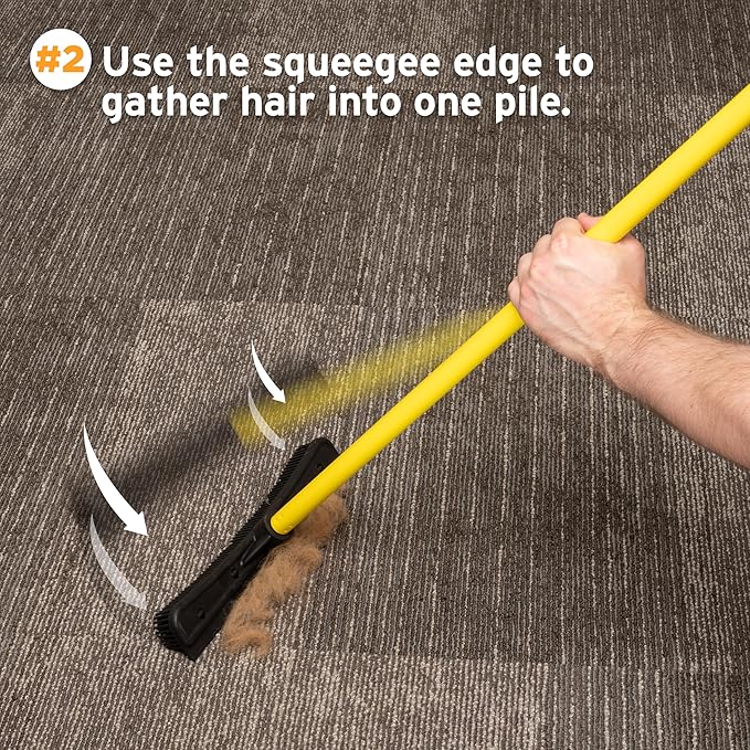 FURemover Original Pet Hair Rubber Broom with Squeegee, with 58” Telescopic Handle for Carpet, Tile and Hardwood and Handheld Lint Brush Combo