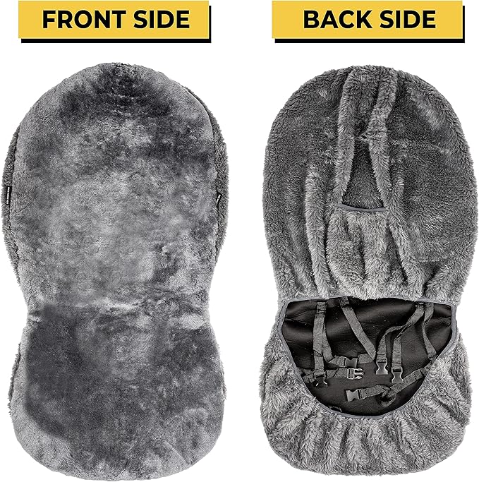 ZONETECH Sheepskin Seat Covers Fuzzy Car Seat Covers Grey Australian Merino Wool Fluffy Fur Auto Accessories All Season Protection for Your Seats Universal Fits Most Car SUV Airbag Compatible