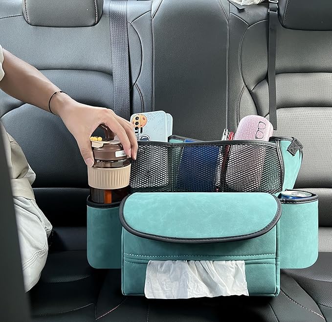 JEYODA Car Suede Seat Organizer High-capacity Seat Back Pouch Central Storage for Pickup SUVs Double-sided Tissue Storage Handbag Holder Car Accessories (Blue)