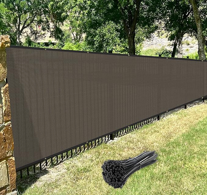 Windscreen4less Privacy Fence Screen Heavy Duty Windscreen Fencing Mesh Fabric Shade Net Cover with Brass Grommtes for Outdoor Wall Garden Yard Pool Deck, 8'x207' Brown