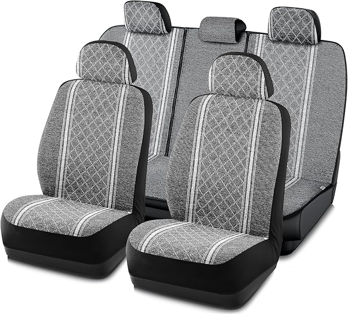 Road Comforts Baja Blanket Seat Covers Gray Diamond Bucket Seat Covers Low Back Full Set - Jacquard Fabric, Airbag Compatible, Universal Fits for Most Cars, Truck, SUV, Vans