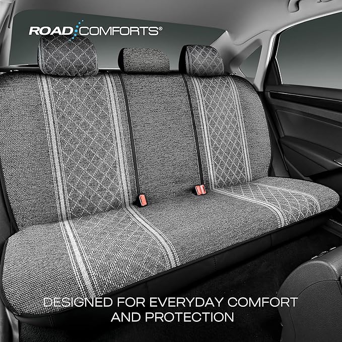 Road Comforts Baja Bench Seat Covers Grey Diamond Rear Blanket Seat Covers - Jacquard Fabric, Airbag Compatible, Universal Fits Car, Truck, SUV, and Vans