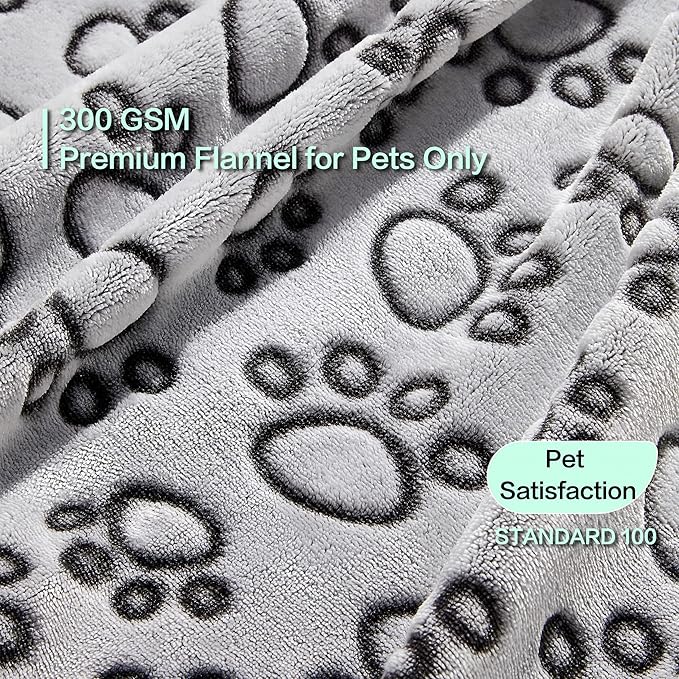 Stuffed Premium Soft Dog Blanket, with Flannel Grey Cute Paw Print, 43 * 66 inches Medium Large Size, Self Warming Cat Blanket Puppy Supplies Dog Products Stuff Essentials