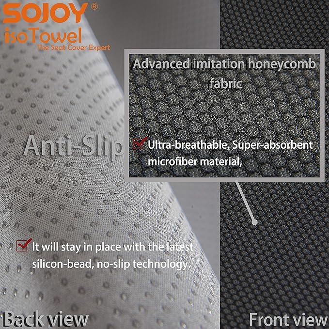 Sojoy IsoTowel Front Car Seat Cover-Microfiber Car Seat Protector Sweat-Quick Dry Non-Slip Seat Towel Cover-Honeycomb Cloth Four Seasons All Weather (Black)