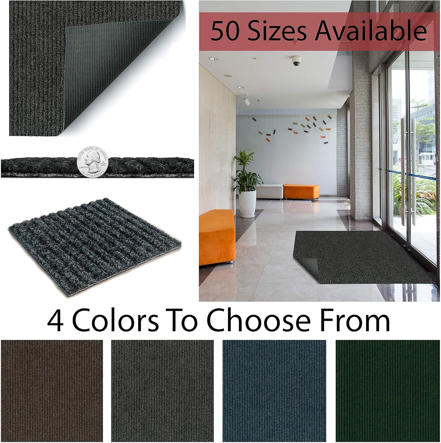 KOECKRITZ Heavy Duty Durable All Weather Indoor/Outdoor Non Slip Entrance Mat Rugs and Runners for Office Business Building Home Garage Front Door (3' x 16', Brick)
