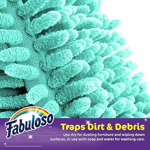 Fabuloso Microfiber Cleaning Mitt Glove, Lint-Free Scratch-Free Dusting and Washing for Furniture, Blinds, Baseboards, Shelves and Car Interior, One Size Fits All, Teal, 3-Pack