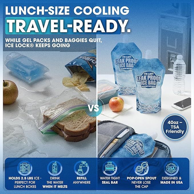 Large Leakproof Ice Bag. Reusable Ice Pack for Cooler - Long Lasting Instant Cooler Ice Packs - Drop in Cubed Ice to Make Cold, Dry Freezer Packs for Coolers - Drink Your Ice When It Melts