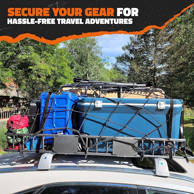 Mockins 64"x39"x6" Extendable Roof Rack Cargo Carrier | 250 Lbs. Capacity Weatherproof Steel Roof Basket | Rooftop Cargo Carrier Set w/Ratchet Straps & Bungee Net for SUV, Van, & Car Roof Storage