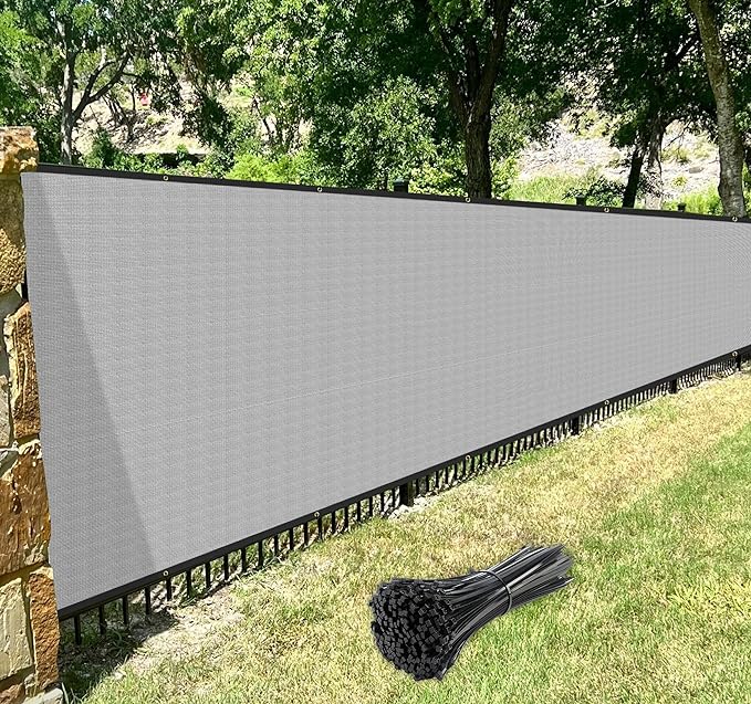 Windscreen4less Privacy Fence Screen Heavy Duty Windscreen Fencing Mesh Fabric Shade Net Cover with Brass Grommtes for Outdoor Wall Garden Yard Pool Deck, 8'x141' Light Gray