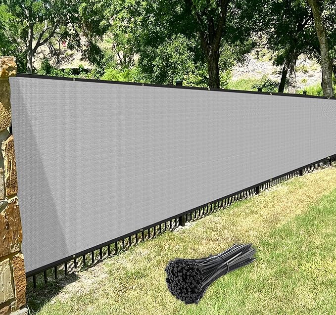 Windscreen4less Privacy Fence Screen Heavy Duty Windscreen Fencing Mesh Fabric Shade Net Cover with Brass Grommtes for Outdoor Wall Garden Yard Pool Deck, 8'x122' Light Gray