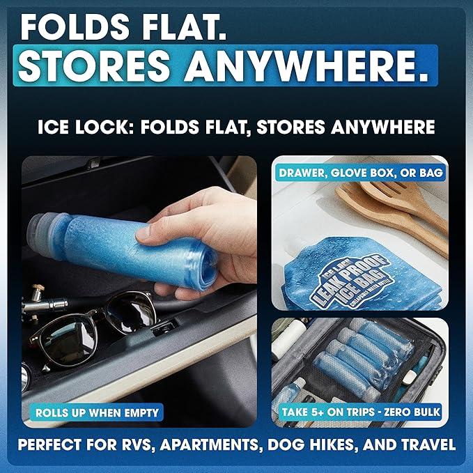 Large Leakproof Ice Bag. Reusable Ice Pack for Cooler - Long Lasting Instant Cooler Ice Packs - Drop in Cubed Ice to Make Cold, Dry Freezer Packs for Coolers - Drink Your Ice When It Melts