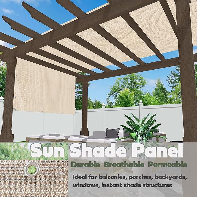 Sun Shade Privacy Panel with Grommets on 4 Sides for Patio, Awning, Window Cover, Pergola or Gazebo (Banha Beige, 10' x 10')