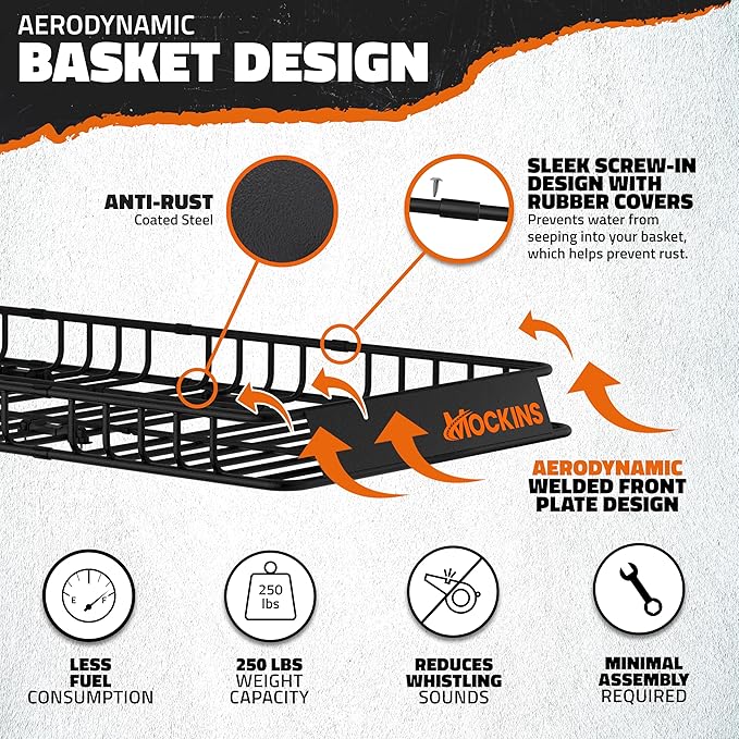 Mockins 84"x39"x6" XL Extendable Roof Rack Cargo Carrier for Top of Vehicle Storage | 250 Lbs Capacity Weatherproof Steel Roof Basket | Heavy Duty Car Rooftop Cargo Carrier Set w/Ratchet Straps & Net