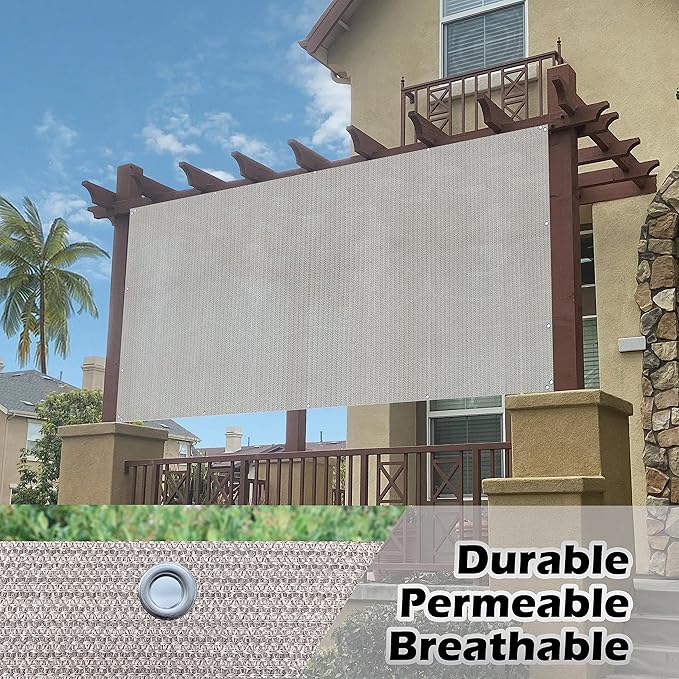 Alion Home Sun Shade Privacy Panel with Grommets and Hems on 4 Sides for Patio, Awning, Window, Pergola or Gazebo - Smoke Tan(8' x 5')