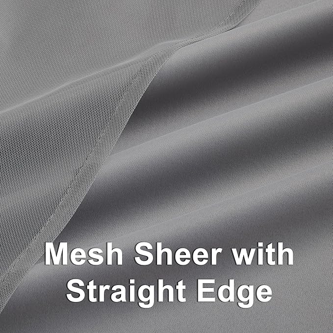Bujasso Grey 90% Blackout Curtains with Sheer Overlay Mix and Match Double Layer Window Curtains Thermal Insulated 72 inch for Living Room Bedroom Gray Drapes with Tiebacks Grommet Top 37" Wx72 Lx2