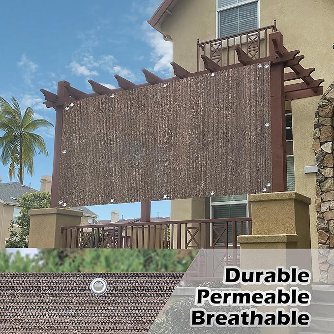 Alion Home Sun Shade Privacy Panel with Grommets and Hems on 4 Sides for Patio, Awning, Window, Pergola or Gazebo - Mocha Brown (12' W x 5' H)