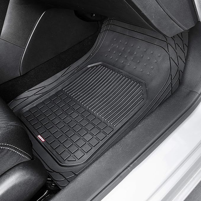 Motor Trend FlexTough Rubber Car Floor Mats and Rear Cargo Trunk Liner Mat, Full Set Trim-to-Fit Performance Heavy Duty Auto SUVs Trucks Cars Vans, Non-Slip Deep Dish Grid Weatherproof Waterproof