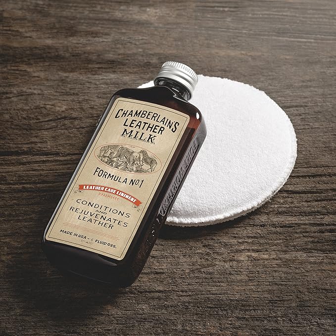 Leather Milk Conditioner and Cleaner for Furniture, Cars, Purses and Handbags. All-Natural, Non-Toxic Conditioner Made in the USA. Leather Care Liniment No. 1. 2 Sizes. Includes Premium Applicator Pad