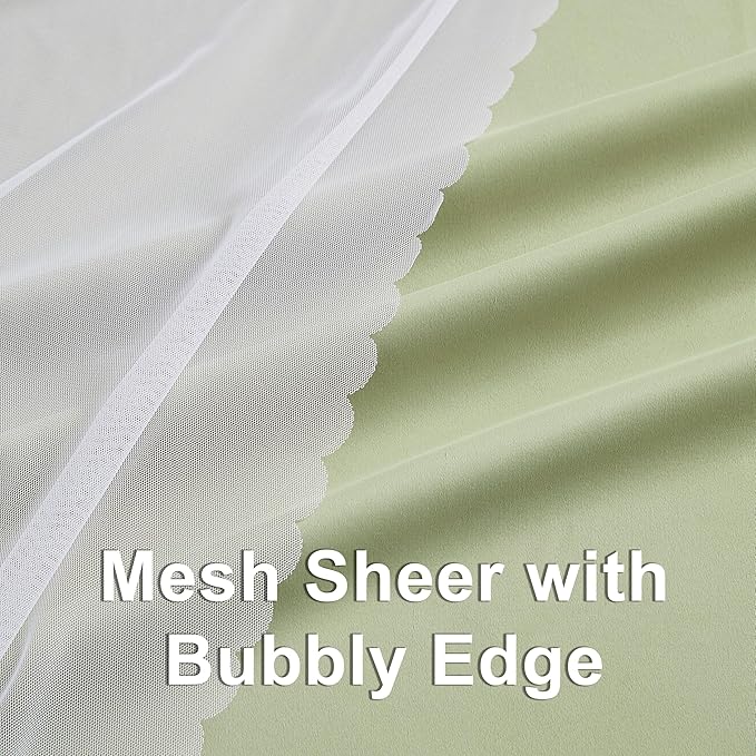 Bujasso Sage Green Blackout Curtains with Sheer Overlay Mix and Match Double Layer 90% Room Darkening Window Panels 95 inch Living Room Bedroom Green Drapes with Tiebacks Grommet Top 37" Wx95 Lx2