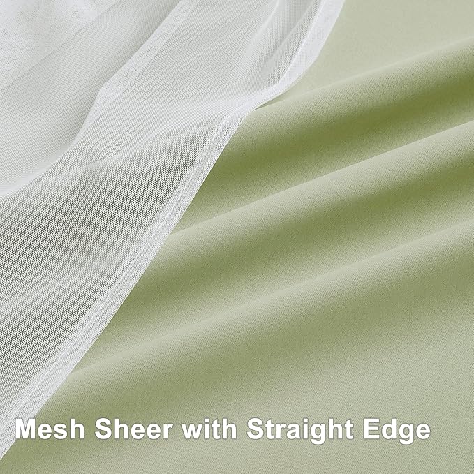Bujasso Sage Green Blackout Curtains with Sheer Overlay Mix and Match Double Layer Thermal Insulated Window Panels 90 inch for Living Room Bedroom Green Drapes with Tiebacks Grommet Top 54" Wx90 Lx2
