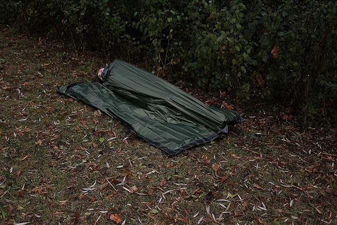 Color Coated Thermal Bivvy + Blanket + Bag. High Thermal Coated Mylar Sleeping Bag and Our Emergency Space Blanket