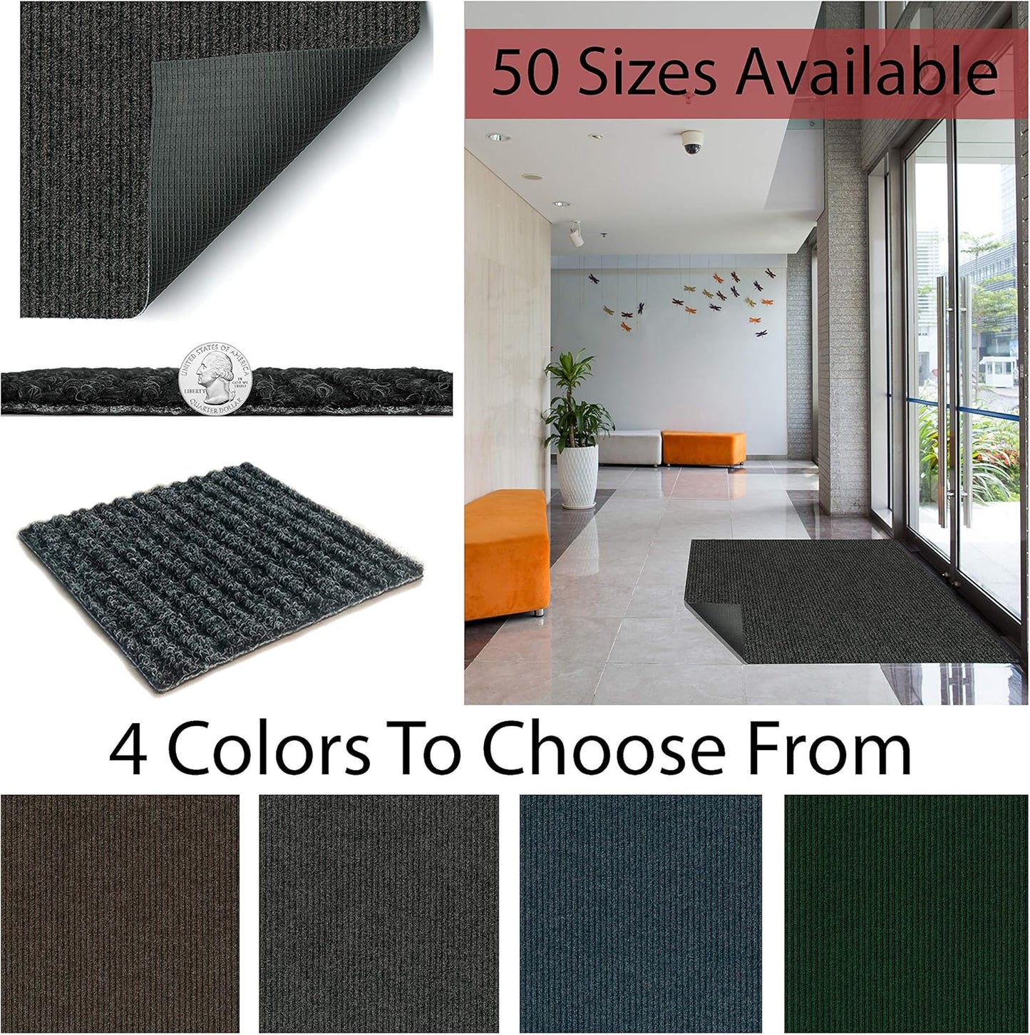 KOECKRITZ Heavy Duty Durable All Weather Indoor/Outdoor Non Slip Entrance Mat Rugs and Runners for Office Business Building Home Garage Front Door (3' x 8', Blue)